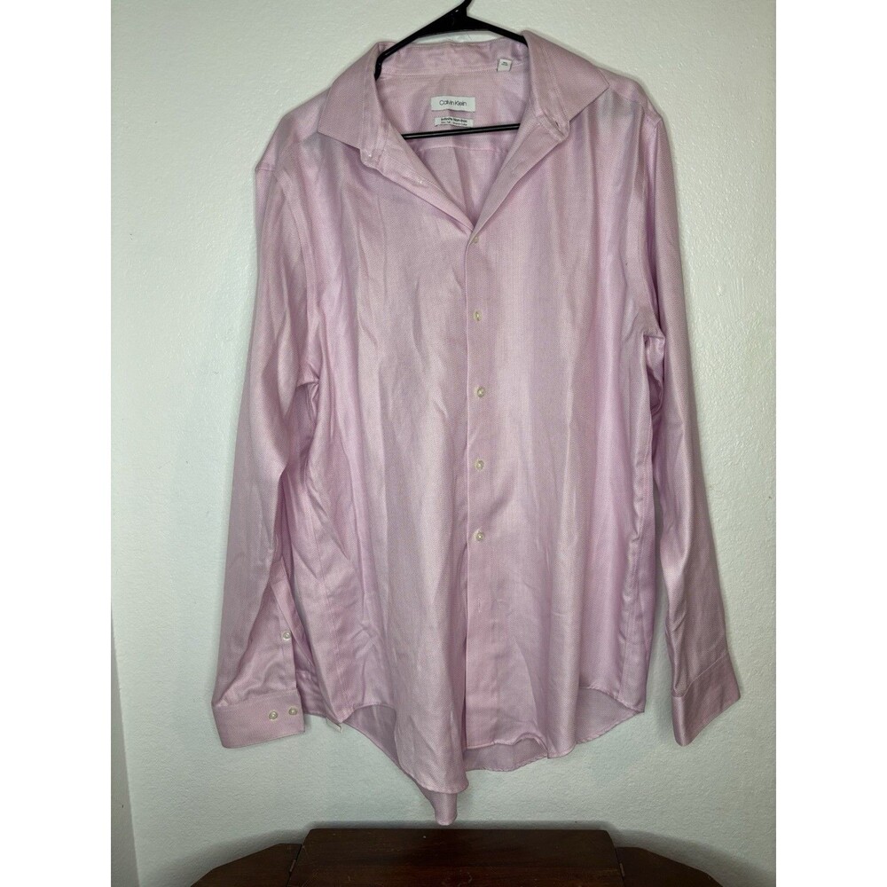 Calvin Klein Steel+ Dress Shirt 17 1/2   36/37 Regular Fit Non-Iron Stretch Pink